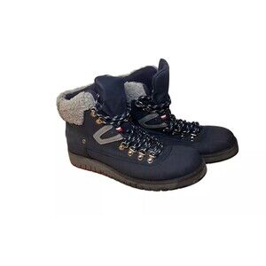 Tommy Hilfiger Womens Navy Blue Gray Faux Fur Winter Ankle Boots 8.5M Lace Up